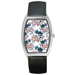 Blue And Rose Flowers Barrel Style Metal Watch by goljakoff