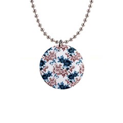 Blue And Rose Flowers 1  Button Necklace by goljakoff