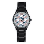 Blue and rose flowers Stainless Steel Round Watch Front