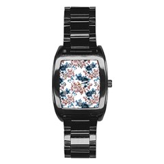 Blue And Rose Flowers Stainless Steel Barrel Watch by goljakoff