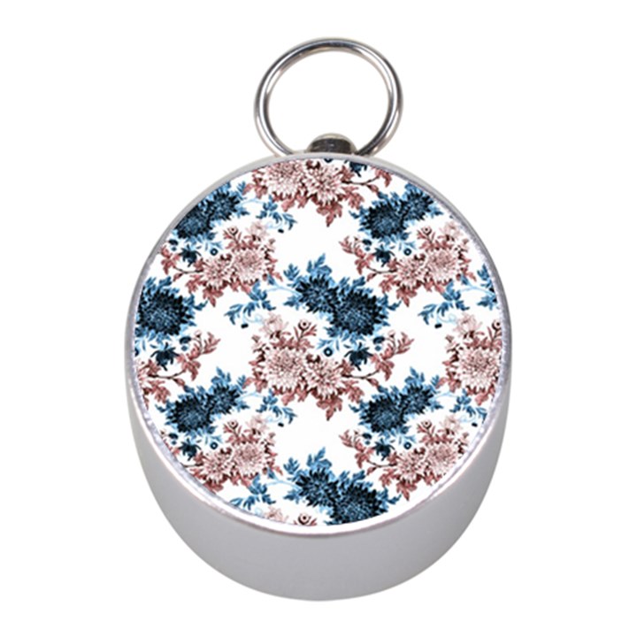 Blue and rose flowers Mini Silver Compasses