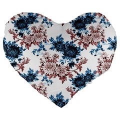 Blue And Rose Flowers Large 19  Premium Flano Heart Shape Cushions by goljakoff