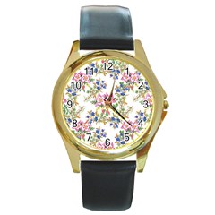 Garden Flowers Pattern Round Gold Metal Watch by goljakoff