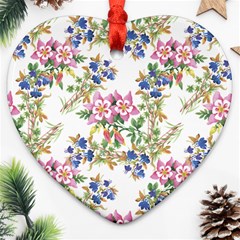 Garden Flowers Pattern Heart Ornament (two Sides) by goljakoff