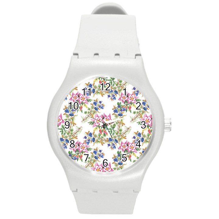 Garden flowers pattern Round Plastic Sport Watch (M)