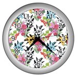 Summer flowers Wall Clock (Silver) Front