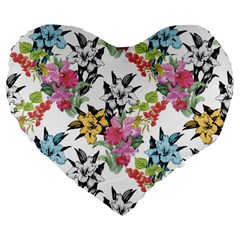 Summer Flowers Large 19  Premium Flano Heart Shape Cushions by goljakoff