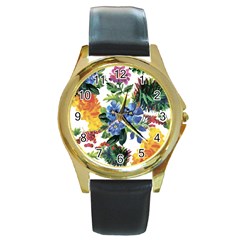 Flowers Round Gold Metal Watch by goljakoff