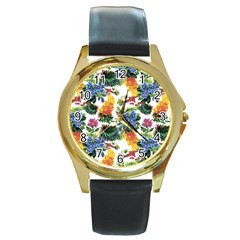 Flowers Pattern Round Gold Metal Watch by goljakoff