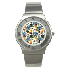 Flowers Pattern Stainless Steel Watch by goljakoff