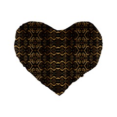 Luxury Golden Oriental Ornate Pattern Standard 16  Premium Heart Shape Cushions by dflcprintsclothing