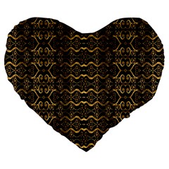 Luxury Golden Oriental Ornate Pattern Large 19  Premium Heart Shape Cushions by dflcprintsclothing