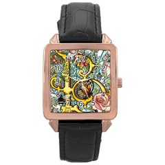 The Illustrated Alphabet - B - By Larenard Rose Gold Leather Watch  by LaRenard