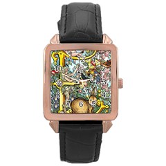 The Illustrated Alphabet - E - by LaRenard Rose Gold Leather Watch 