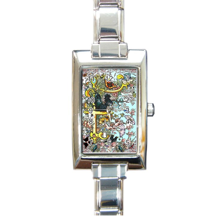 The Illustrated Alphabet - F - by LaRenard Rectangle Italian Charm Watch