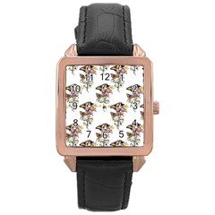 Butterflies On Peonies - By Larenard Rose Gold Leather Watch  by LaRenard