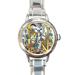 The Illustrated Alphabet - N - By Larenard Round Italian Charm Watch by LaRenard