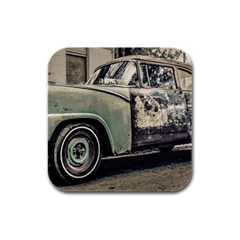 Abandoned Old Car Photo Rubber Square Coaster (4 Pack)  by dflcprintsclothing