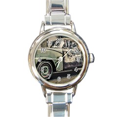 Abandoned Old Car Photo Round Italian Charm Watch