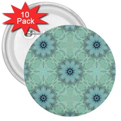 Mint Floral Pattern 3  Buttons (10 Pack)  by Dazzleway