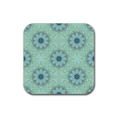 Mint Floral Pattern Rubber Coaster (square)  by Dazzleway