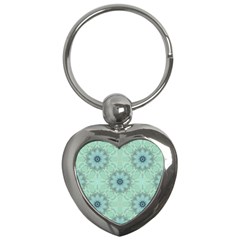 Mint Floral Pattern Key Chain (heart) by Dazzleway