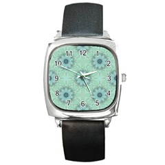 Mint Floral Pattern Square Metal Watch by Dazzleway