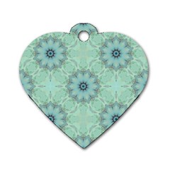 Mint Floral Pattern Dog Tag Heart (one Side) by Dazzleway