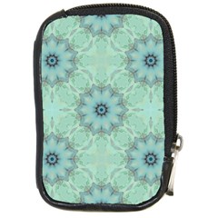 Mint Floral Pattern Compact Camera Leather Case by Dazzleway