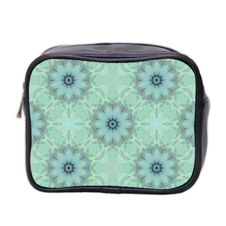 Mint floral pattern Mini Toiletries Bag (Two Sides)