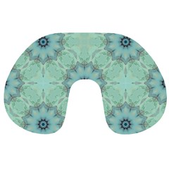 Mint Floral Pattern Travel Neck Pillow by Dazzleway