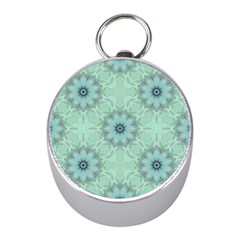 Mint Floral Pattern Mini Silver Compasses by Dazzleway