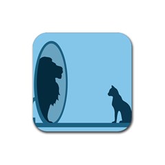 Cat Mirror Lion Rubber Coaster (square)  by HermanTelo