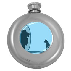 Cat Mirror Lion Round Hip Flask (5 Oz) by HermanTelo