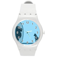 Cat Mirror Lion Round Plastic Sport Watch (m)