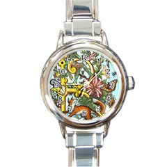 The Illustrated Alphabet - R - By Larenard Round Italian Charm Watch by LaRenard