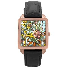 The Illustrated Alphabet - R - By Larenard Rose Gold Leather Watch  by LaRenard