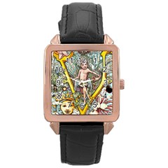 The Illustrated Alphabet - V - By Larenard Rose Gold Leather Watch  by LaRenard