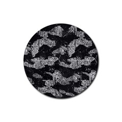 Black And White Cracked Abstract Texture Print Rubber Round Coaster (4 Pack)  by dflcprintsclothing