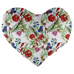 Flowers pattern Large 19  Premium Heart Shape Cushions