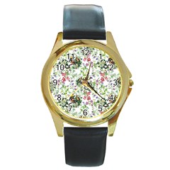 Green Flora Round Gold Metal Watch by goljakoff