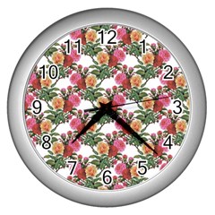 Flowers Pattern Wall Clock (silver) by goljakoff