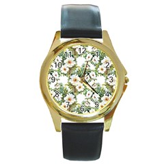 Summer Flowers Round Gold Metal Watch by goljakoff