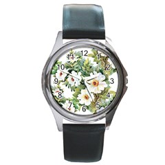 White Flowers Round Metal Watch by goljakoff