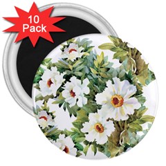 White Flowers 3  Magnets (10 Pack)  by goljakoff