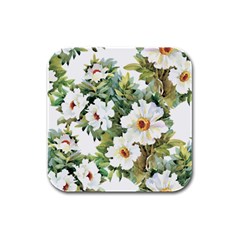 White Flowers Rubber Square Coaster (4 Pack)  by goljakoff