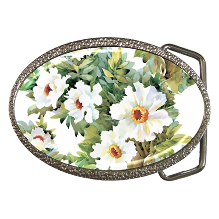 White flowers Belt Buckles