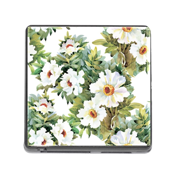 White flowers Memory Card Reader (Square 5 Slot)