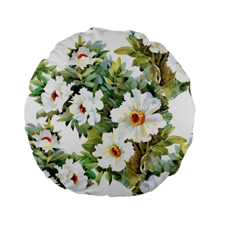 White flowers Standard 15  Premium Flano Round Cushions