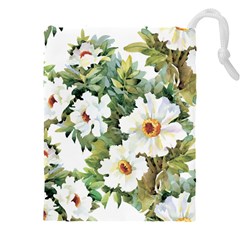 White Flowers Drawstring Pouch (5xl) by goljakoff